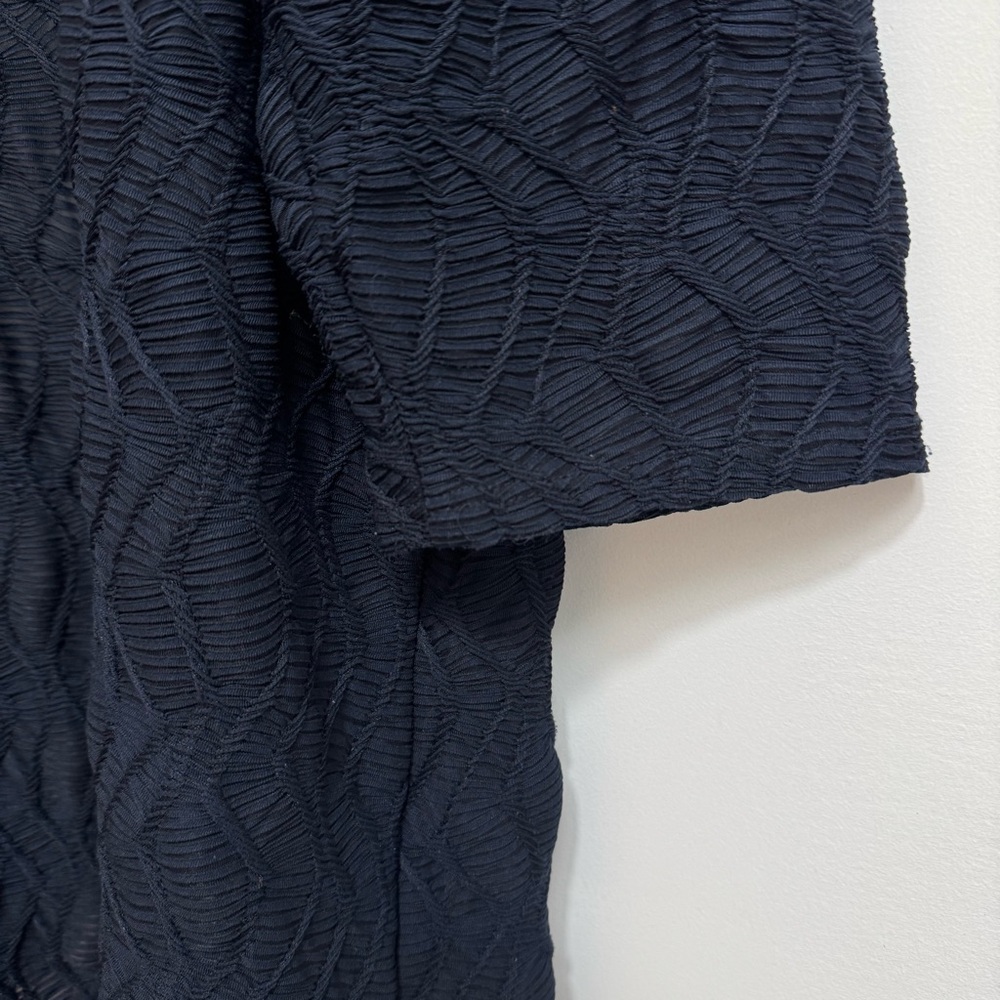 Chico’s Travelers Textured Semi-Sheer Cardigan Women XL Longline Open Front Navy - Picture 9 of 13
